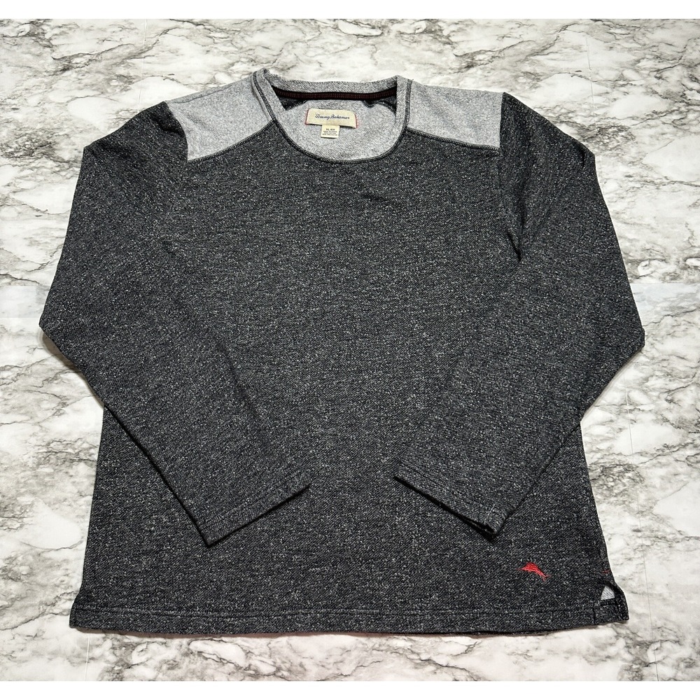 Tommy Bahama Men's Sweater Size XL Gray & Heather Gray Long Sleeve Logo Pullover